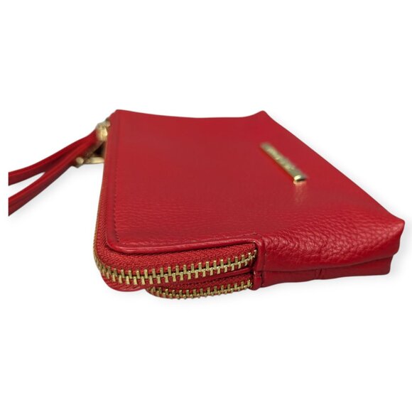 Steve Madden Red Faux Leather Gold Tone Accents 2 Zip Wristlet Wallet 8" x 5" - Picture 5 of 13
